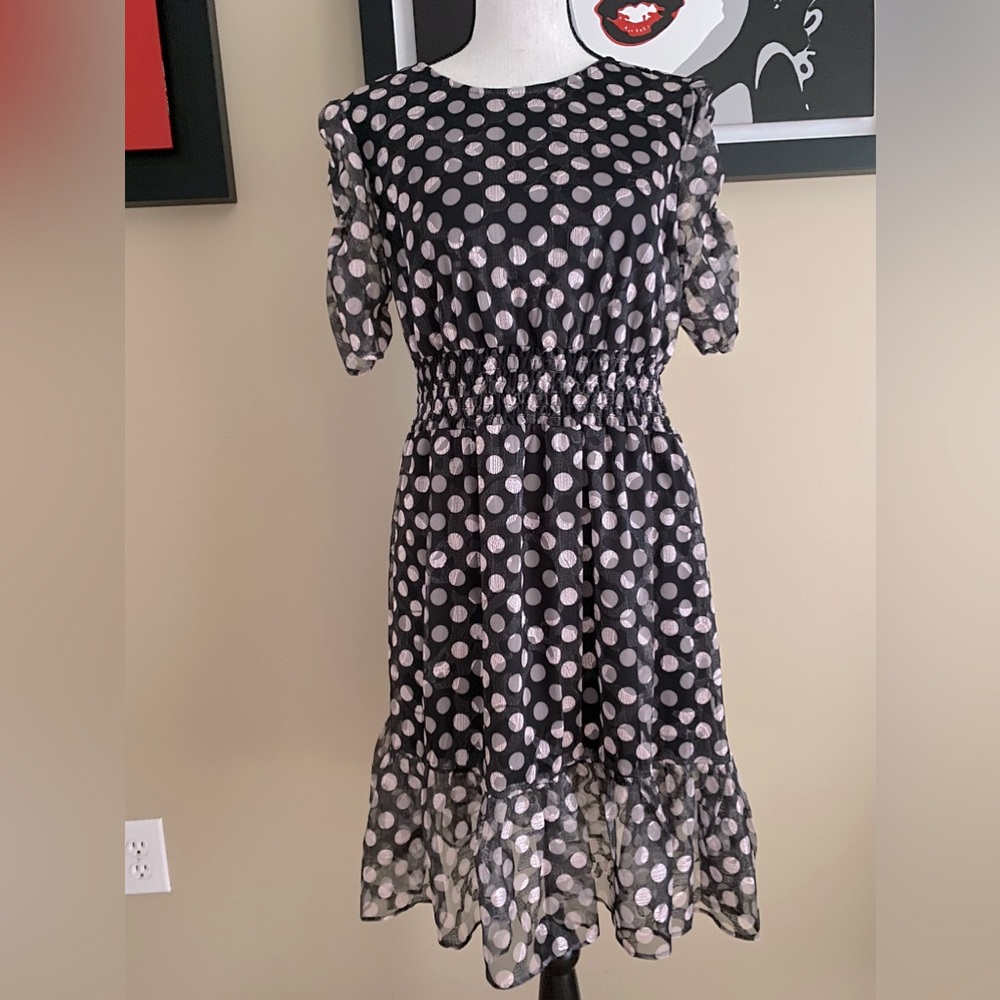 Betsey Johnson Black and White Polka Dot Short Sleeve Dress
